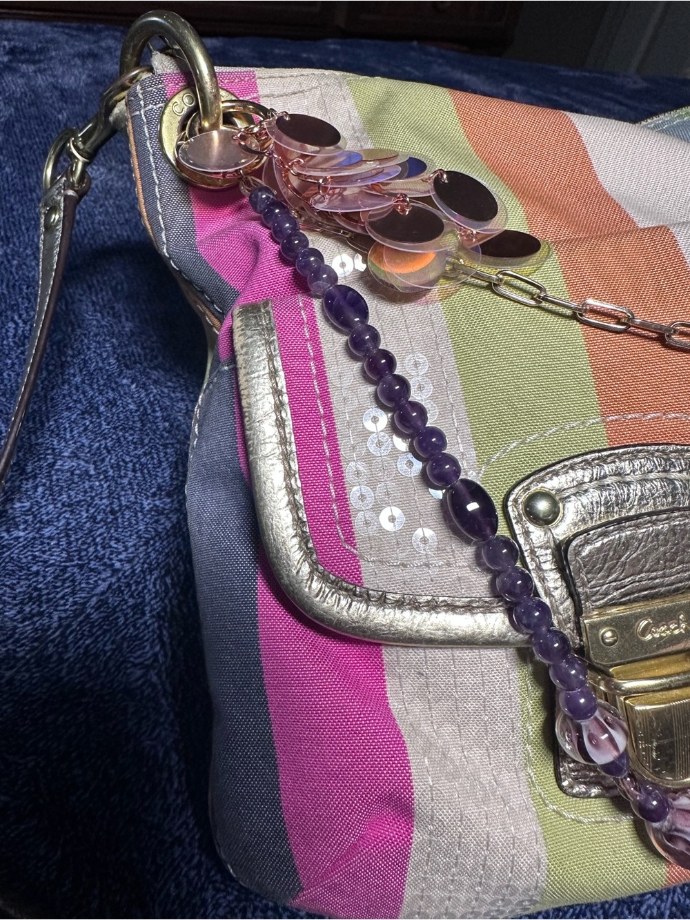 Coach Poppy Legacy Striped Sequined Hippie Purse - Picture 7 of 16
